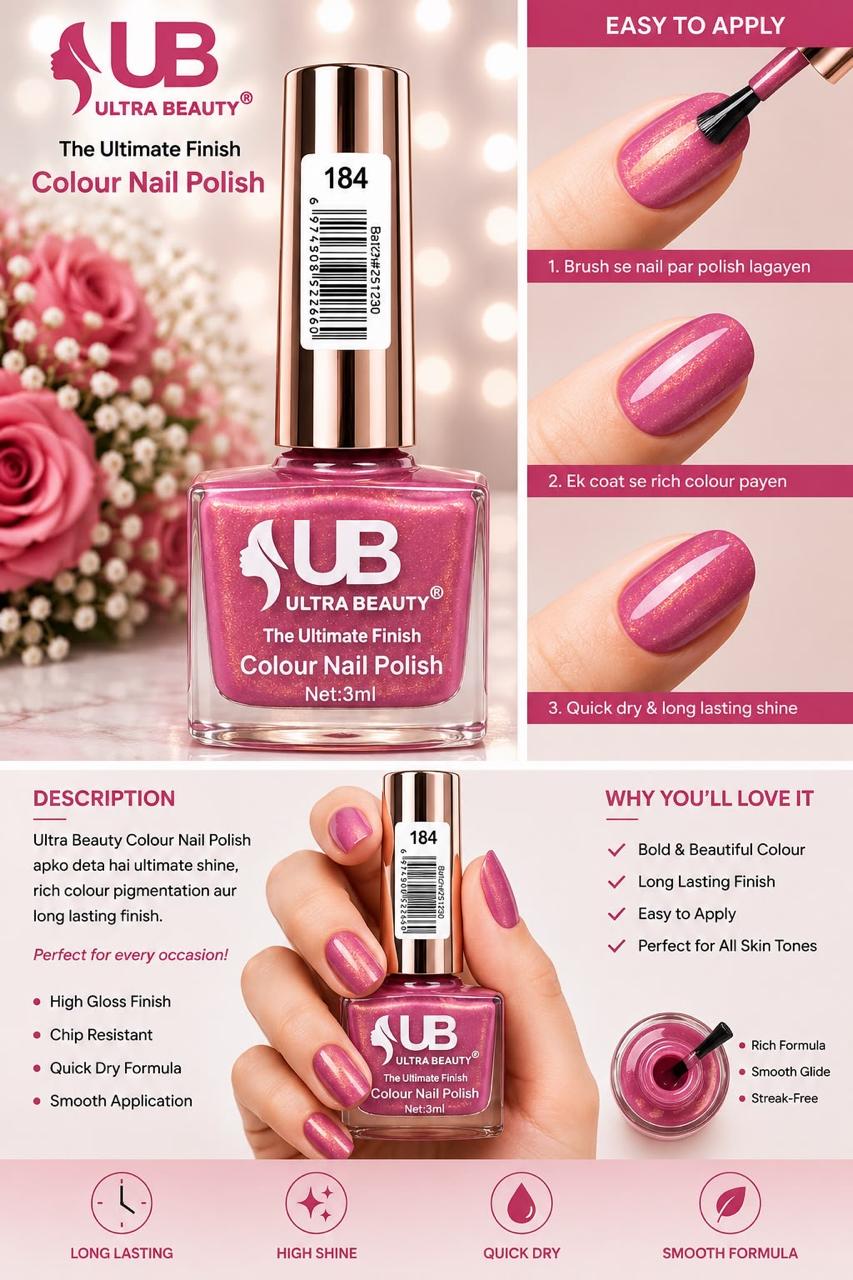 Ultra Beauty nail polish shade 184 — the ultimate finish colour nail polish online in Pakistan