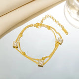 White crystal cube charm bracelet double chain detail
